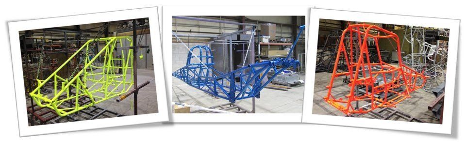 We specialize in high quality powder coating services for large items like these race chassis