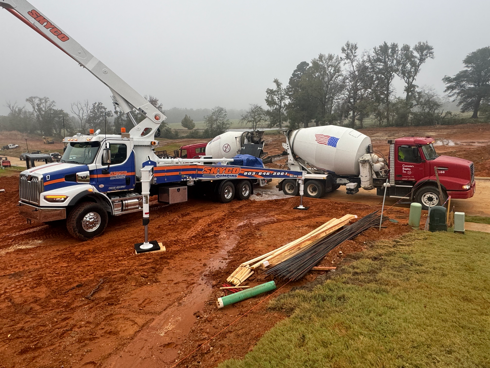 concrete delivery at construction site