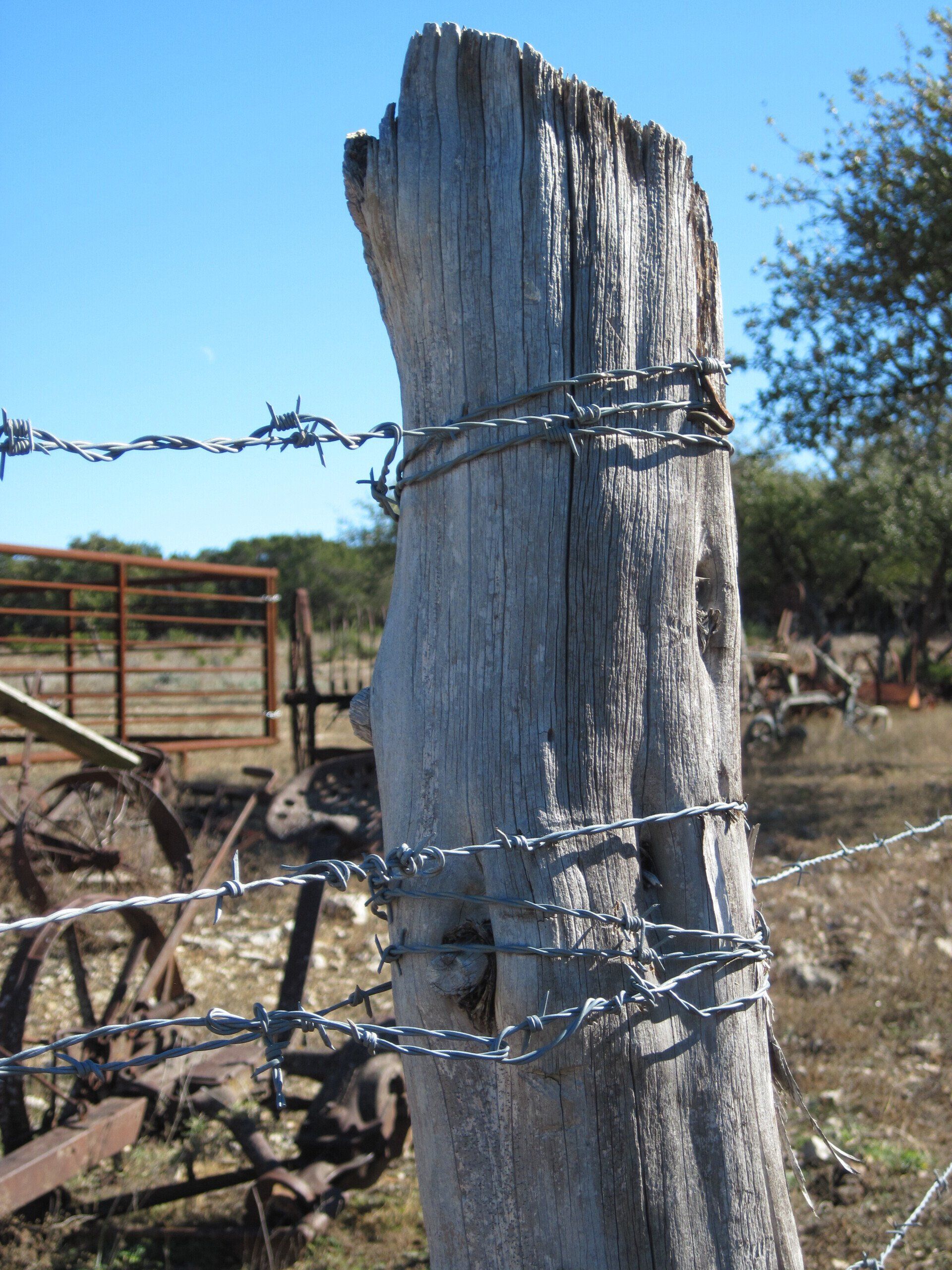 barbed wire fence old equipment remind us of death