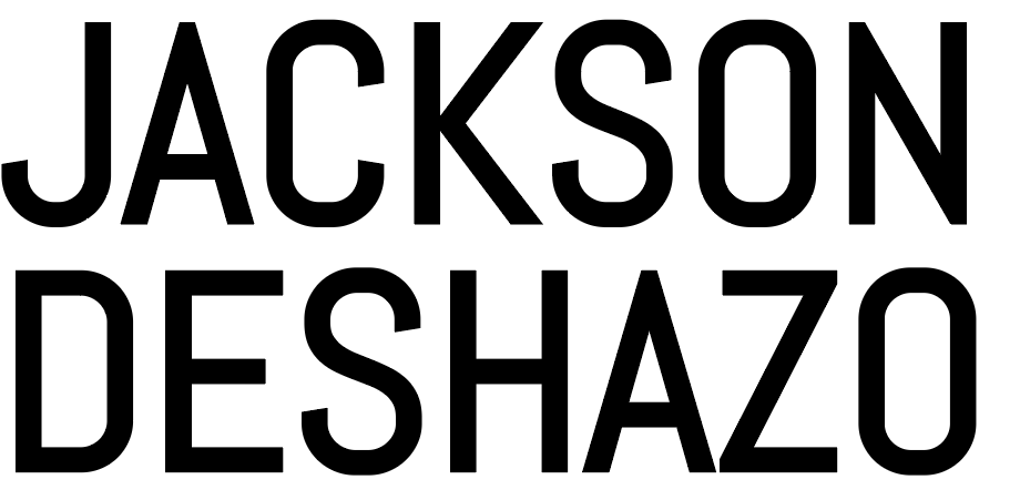 A black and white logo for jackson deshazo on a white background.