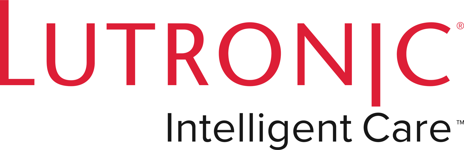 the logo for lutronic intelligent care is red and white .
