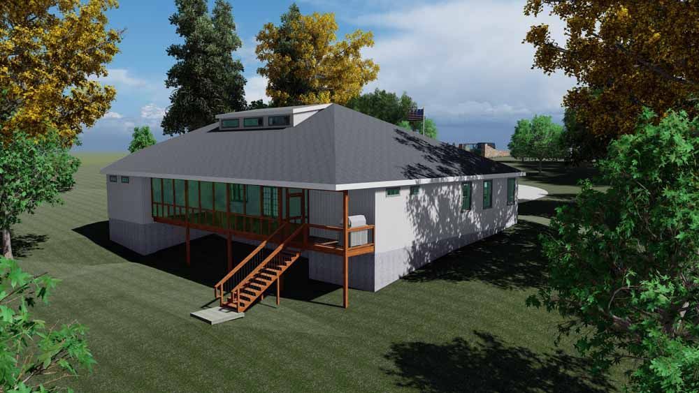 An artist 's impression of a house with a large deck