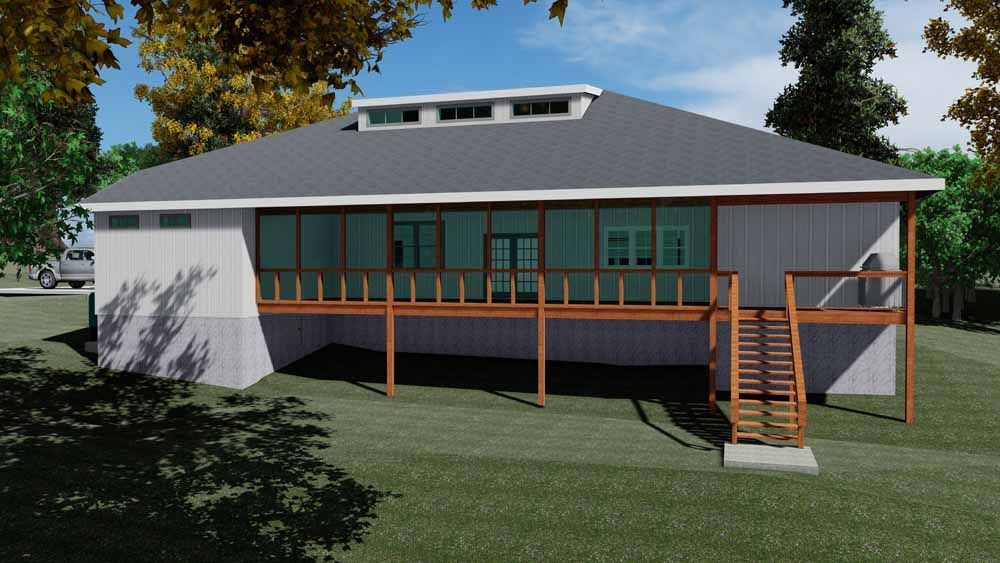 An artist 's impression of a house with a large deck