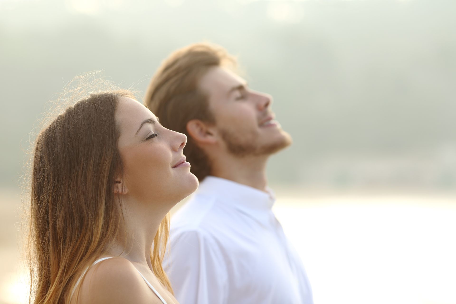 Couple Breathing Deep Fresh Air