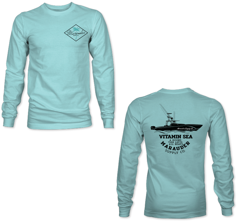 The front and back of a long sleeve shirt that says vitager sea