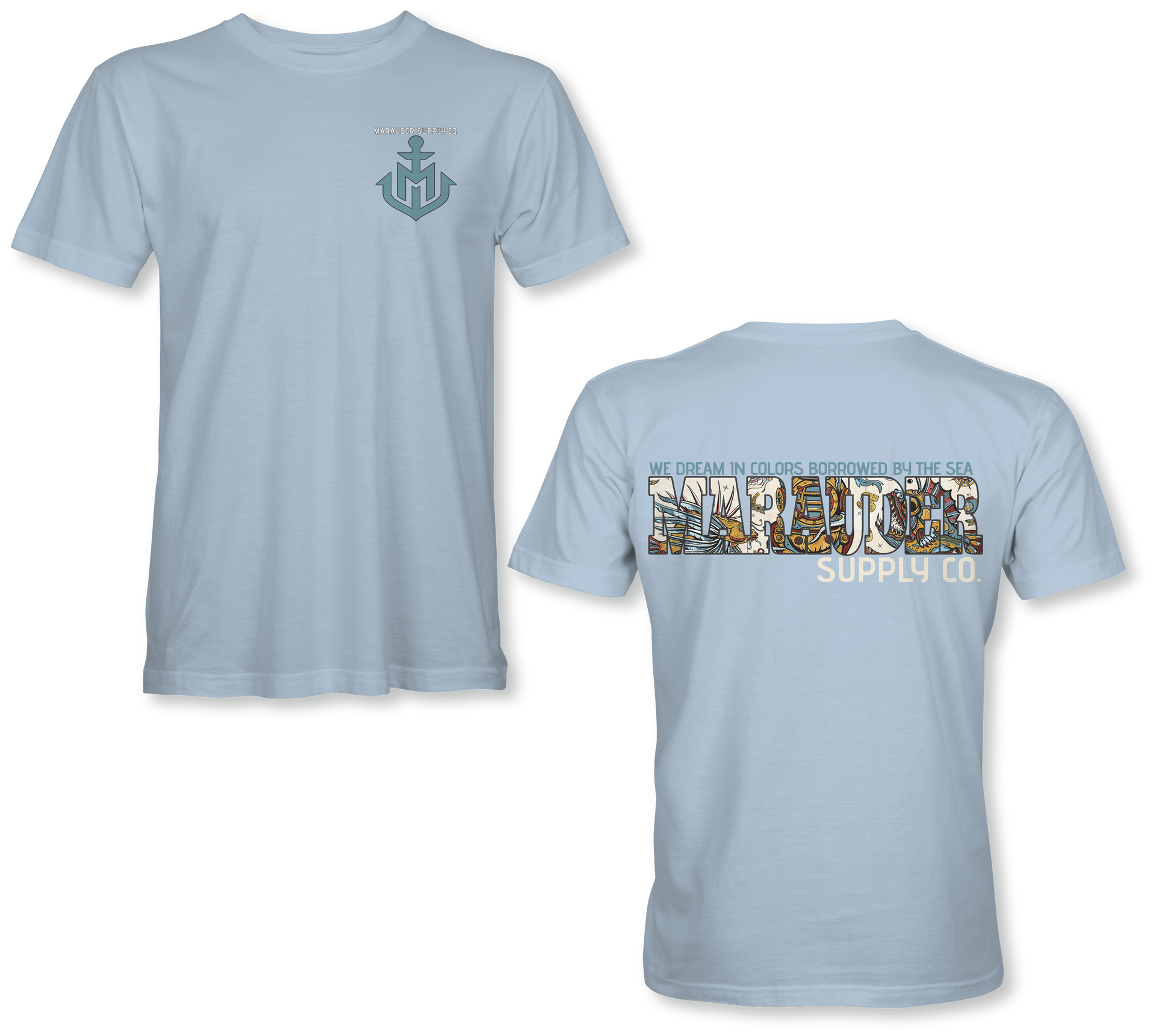 A light blue t-shirt with the word supply co on it