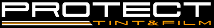 A logo for protect tint and film on a black background