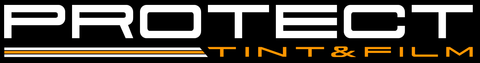 A logo for protect tint and film on a black background