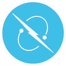 Rayo blanco a través de un círculo azul claro, con dos arcos conectados a cada lado.