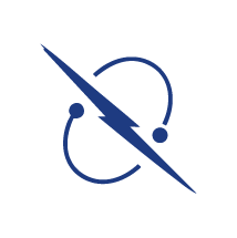 Rayo azul oscuro que pasa a través de un bucle circular, con dos círculos más pequeños conectados.