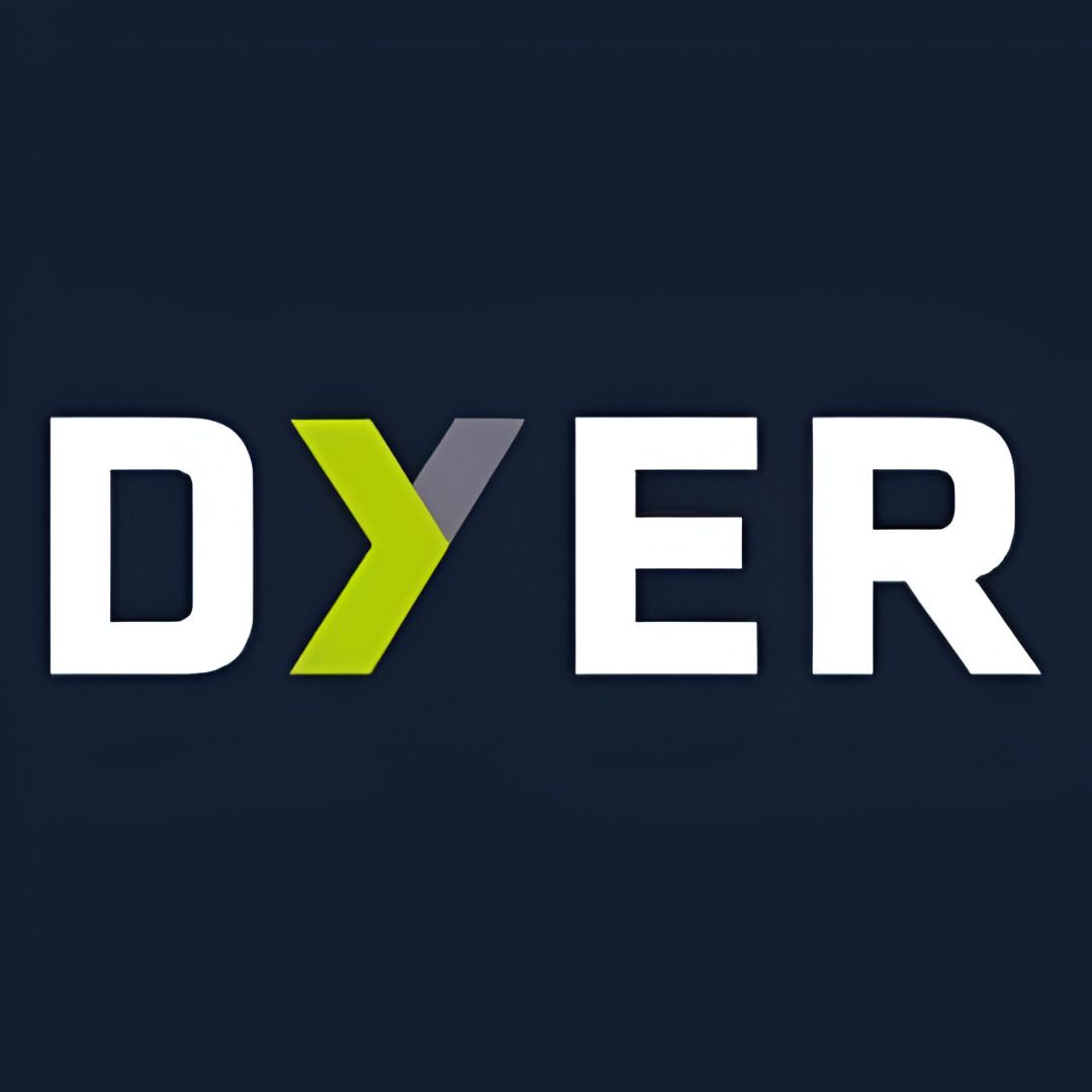 DYER logo: White text 