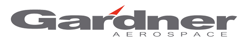 Gardner Aerospace logo, gray text, red and gray graphic element, white background.