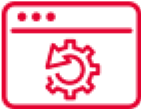 Red web browser window with gear and refresh arrow, indicating website configuration.