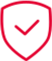 Red shield with checkmark, symbolizing security and approval.