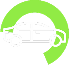 Green car within a green partial circle, suggesting a cycle or service.