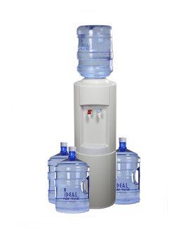 water bottles and water dispenser