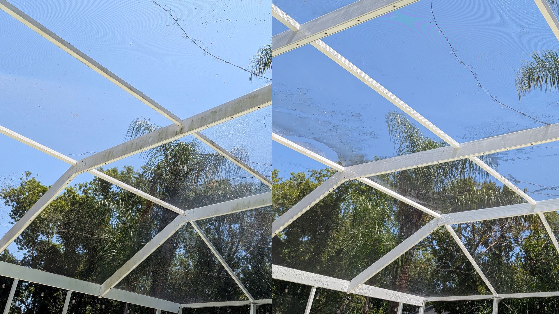 Screen enclosure before and after washing