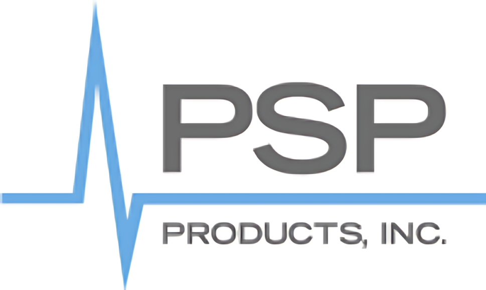 The logo for psp products inc. has a heartbeat line on it.