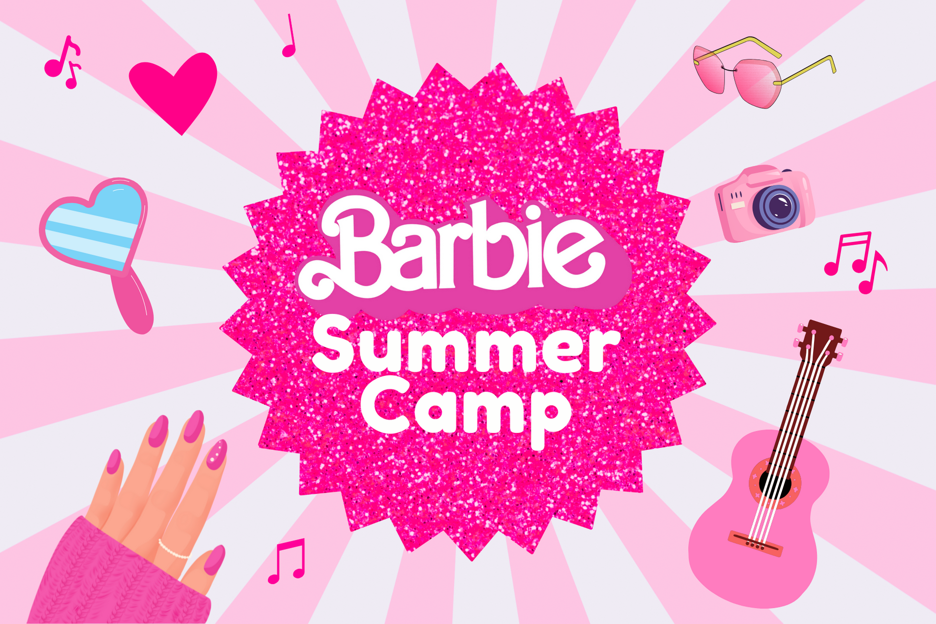 A poster for barbie summer camp with a pink star