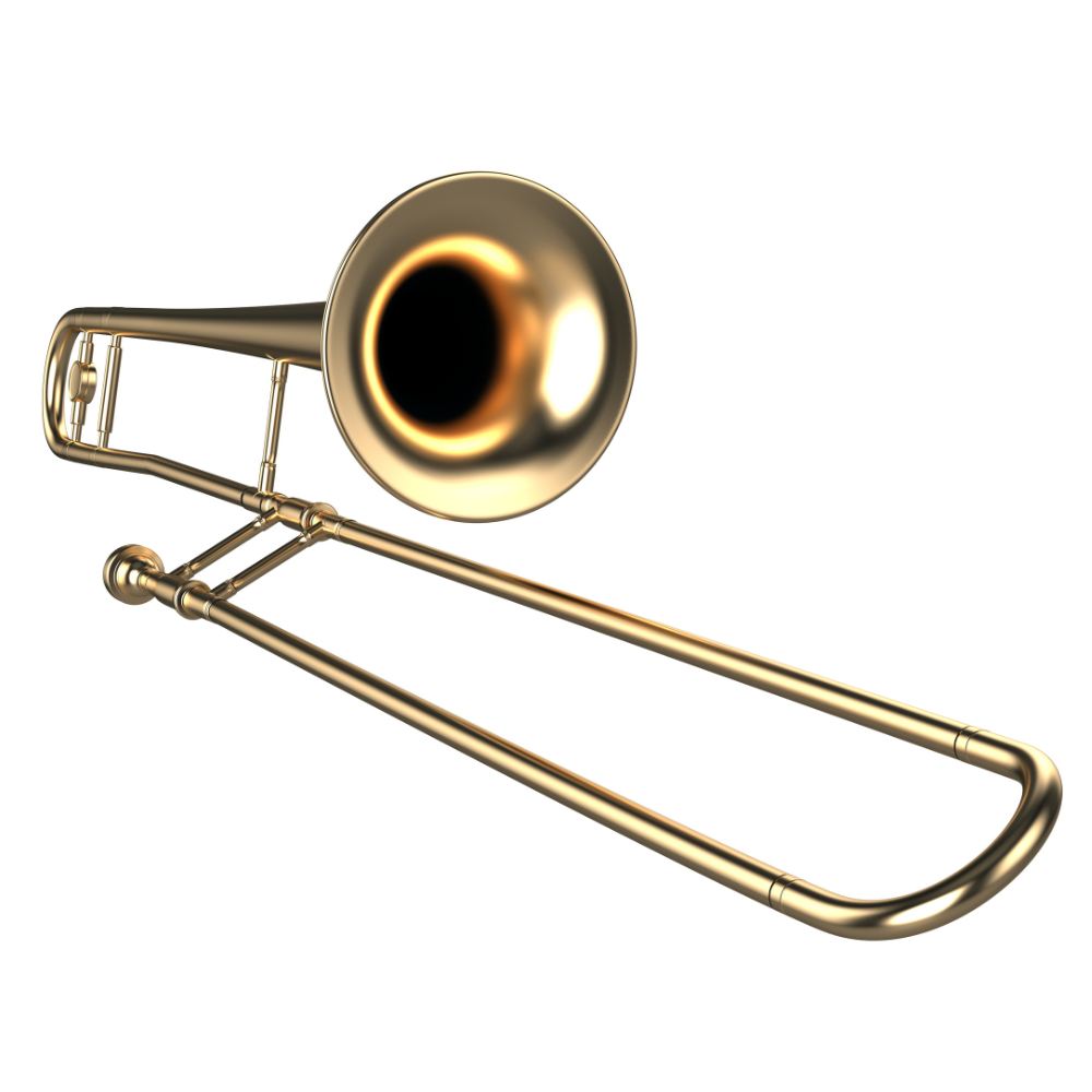 A trombone is shown on a white background