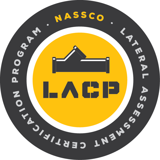 NASSCO Lateral Assessment Certification Program logo: black and yellow circular badge with text and a pipe illustration.