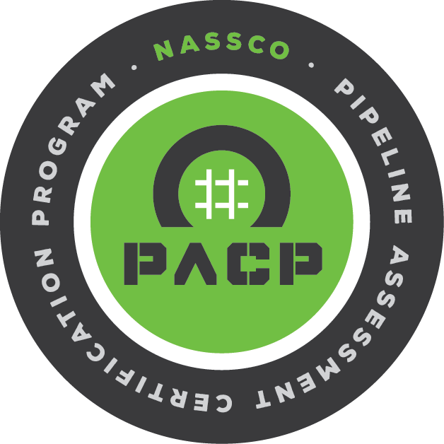 NASSCO PACP certification program logo: a green circle with black text and a stylized pipeline icon.