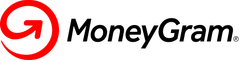 MoneyGram logo: red circle with upward arrow, black text.