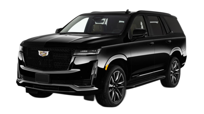 Black Cadillac SUV on a white background, angled front view