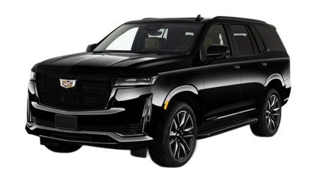 Black Cadillac SUV on a white background, angled front view