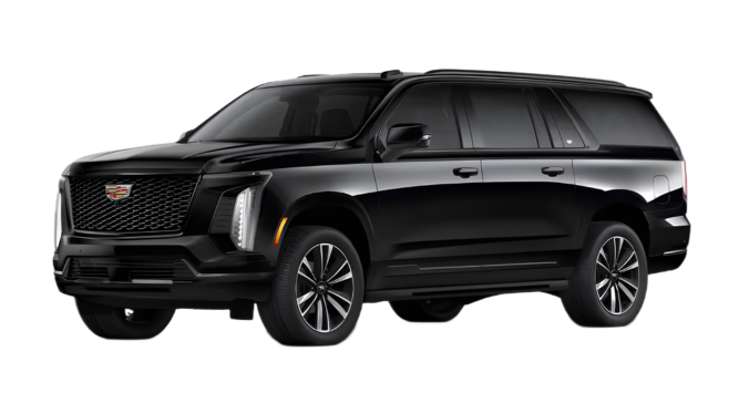 Black Cadillac Escalade SUV on a white background