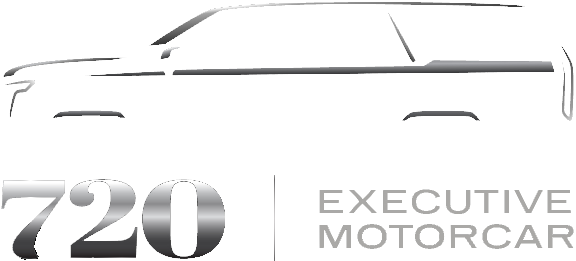 “720 Executive Motorcar” logo with a stylized car outline and silver text on a white background