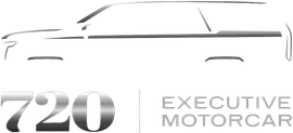 &ldquo;720 Executive Motorcar&rdquo; logo with a stylized car outline and silver text on a white background