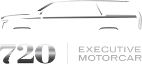 &ldquo;720 Executive Motorcar&rdquo; logo with a stylized car outline and silver text on a white background