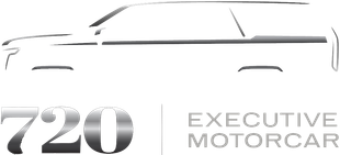 &ldquo;720 Executive Motorcar&rdquo; logo with a stylized car outline and silver text on a white background