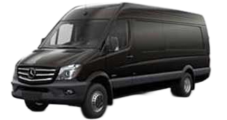 Black Mercedes-Benz cargo van on a white background
