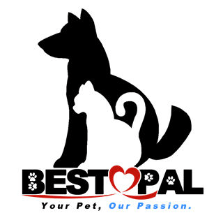 A dog and a cat are sitting next to each other in a best pal logo.
