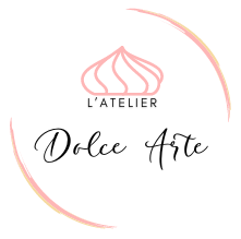 Un logo pour l'atelier dolce arte avec un cercle rose autour.