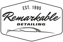 Black-and-white logo for Remarkable Detailing with &ldquo;EST. 1995&rdquo; and a stylized car outline