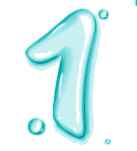 A light blue number one stylized to look like liquid water, 