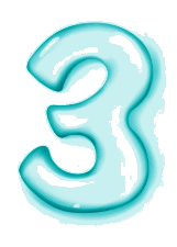 A light blue, watercolor-style number three with a soft, glossy appearance.