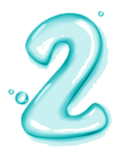 The number two rendered in a light blue, liquid, water-like texture with small bubbles against a white background.