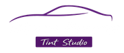 Purple car silhouette logo with "Tint Studio" text in a purple rectangle.