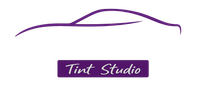 Purple car silhouette logo with "Tint Studio" text in a purple rectangle.