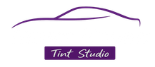 Purple car silhouette logo with "Tint Studio" text in a purple rectangle.