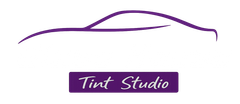 Purple car silhouette logo with "Tint Studio" text in a purple rectangle.