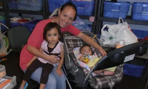 a mother with two children