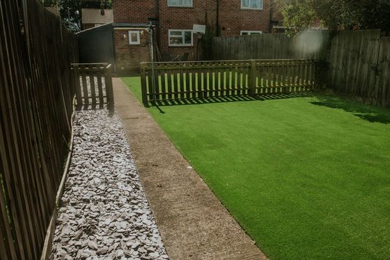 Artificial grass in back garden in Binley Woods, Coventry