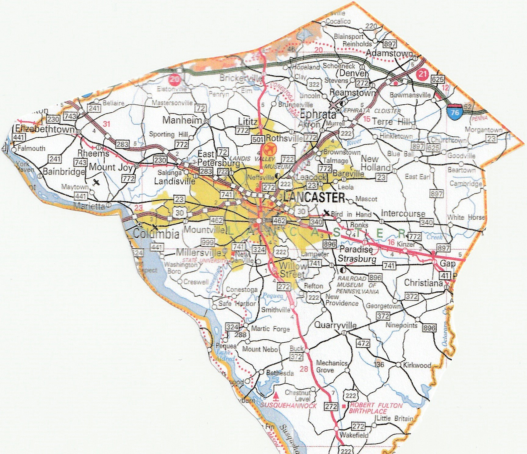 map of Lancaster County PA