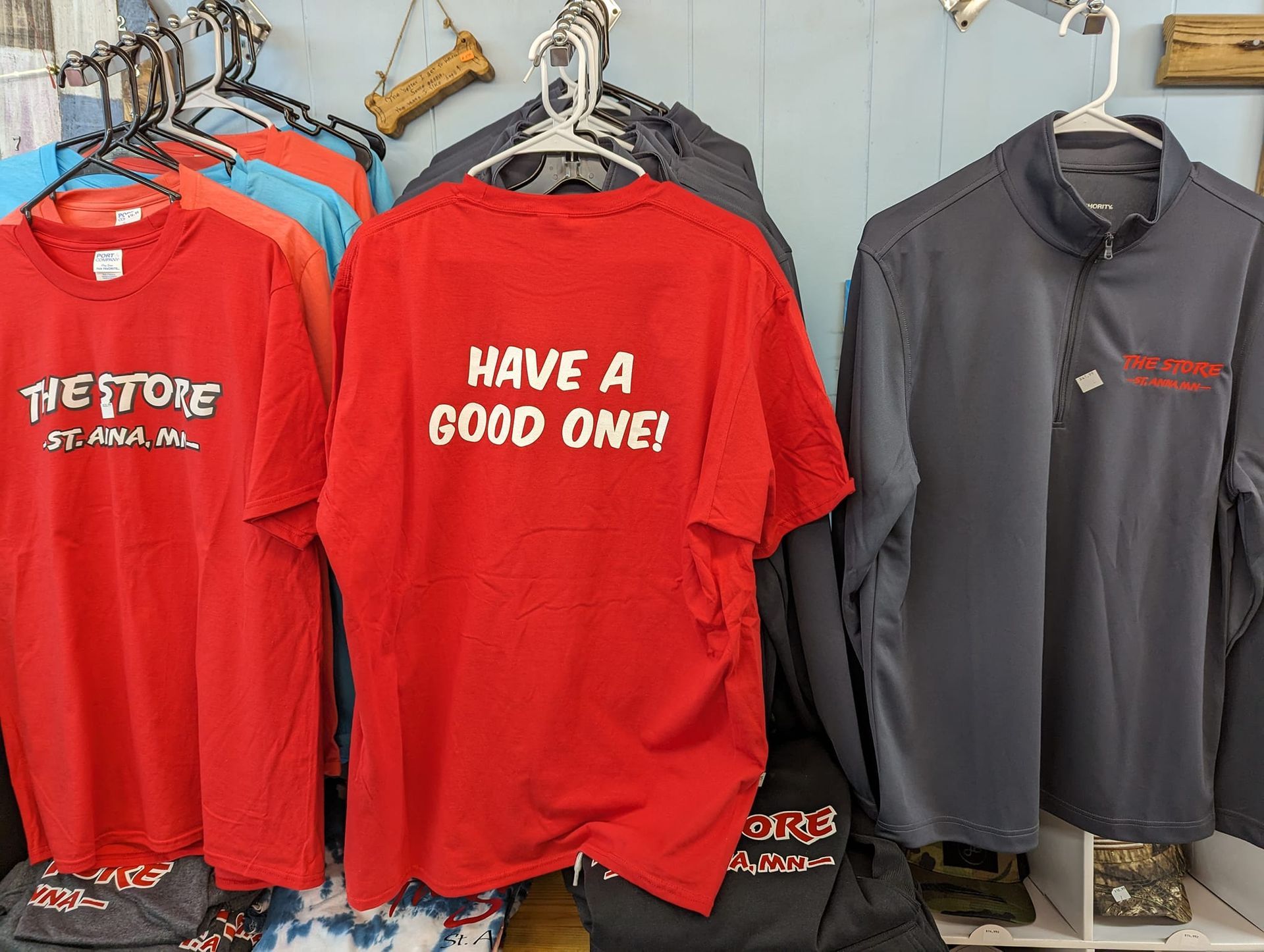 A red t-shirt that says have a good one