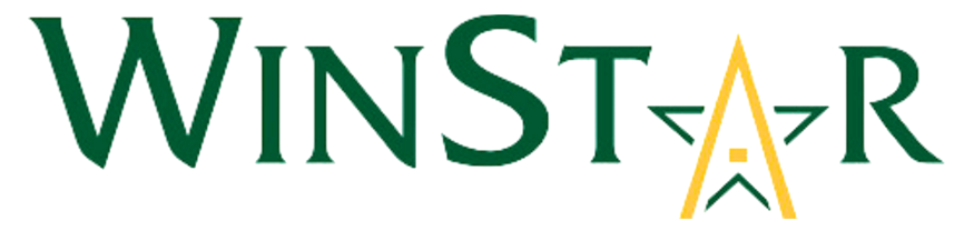 The logo for winstar has a yellow star in the middle.